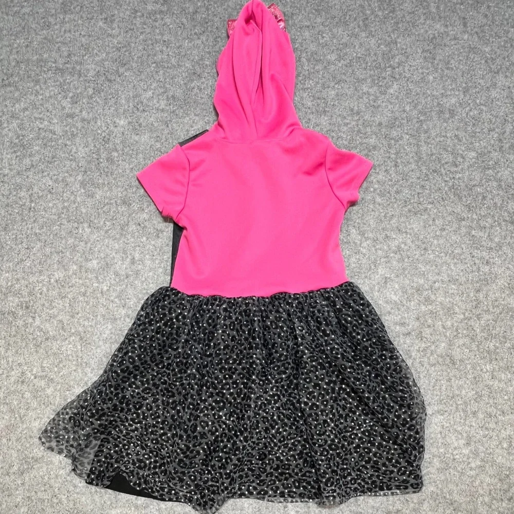 LOL Surprise Girls Pink Hooded Dress Diva Faux Denim Leopard Tulle Size 10/12